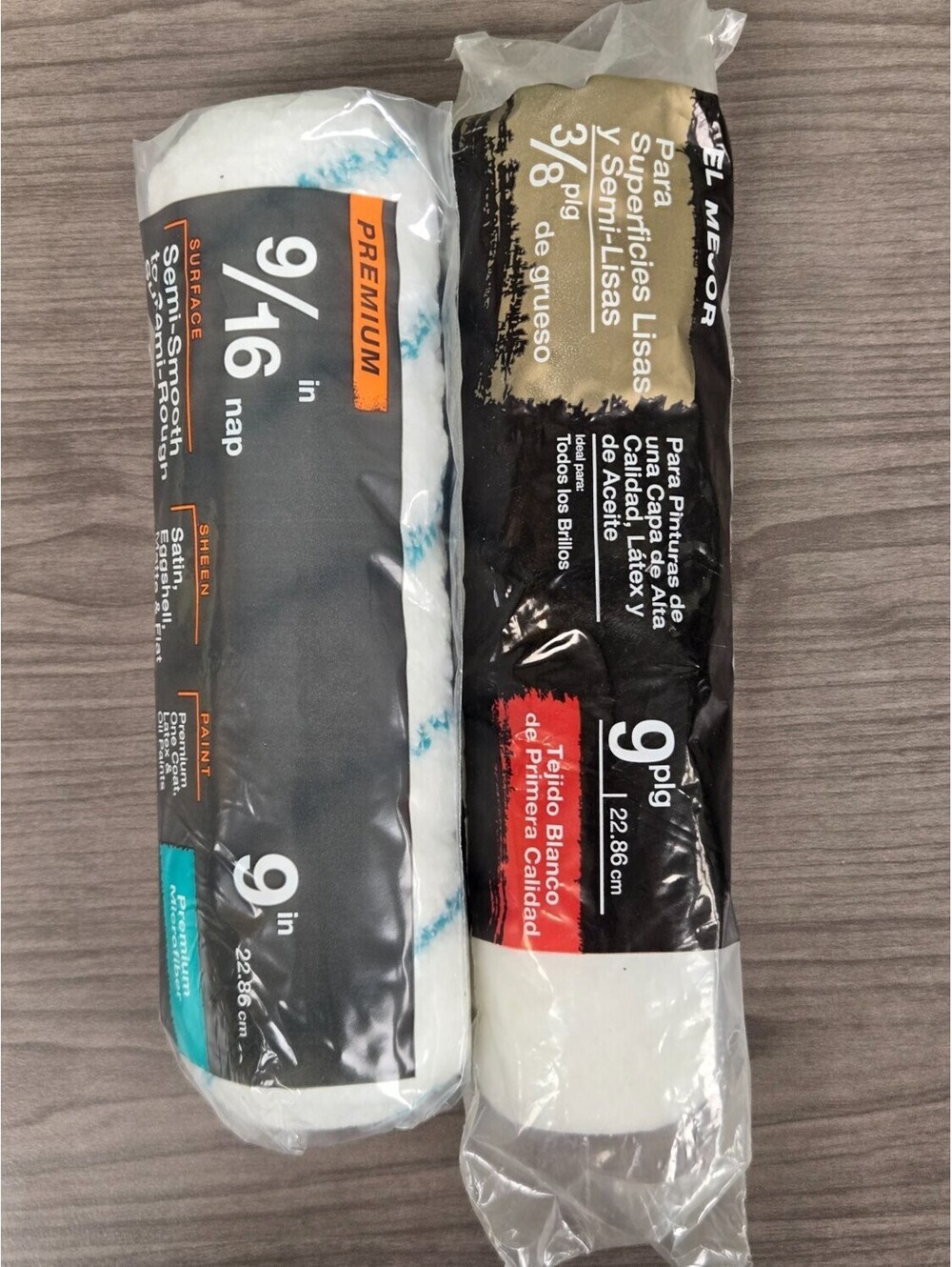 2-Pack 9" Paint Roller Covers 3/8" & 9/16" Nap Woven Microfiber New